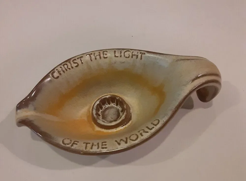 Frankoma Pottery Tulsa1971 Christ is the Light of the World Candlestick Holder